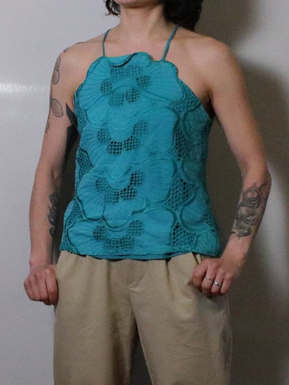Turquoise Floral Sleeveless Blouse XS